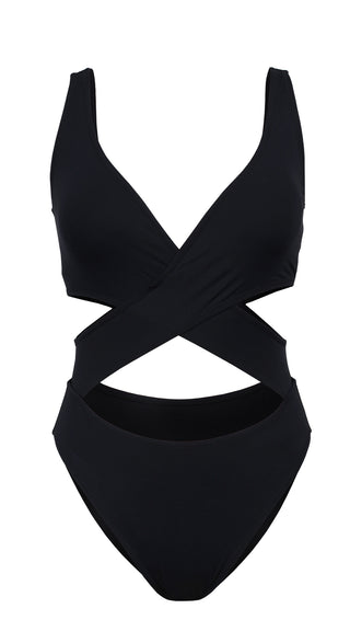 Black Front Cross One-Piece Swimsuit