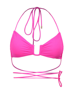 Flashy Pink Recycled Halter Bikini Top