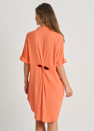 Crinkle Challis Cover Up Shirt with Cutout