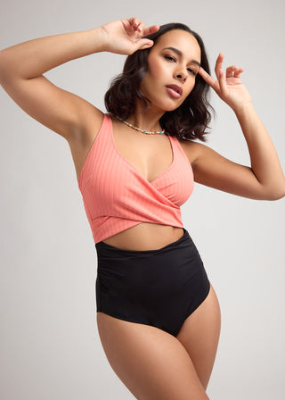 Coral Echo Recycled Wrap One-Piece-Coral Echo