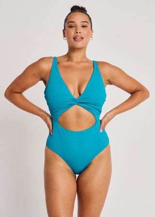 Front Twist Textured One-Piece - Tidal Teal