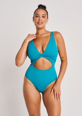 Front Twist Textured One-Piece - Tidal Teal