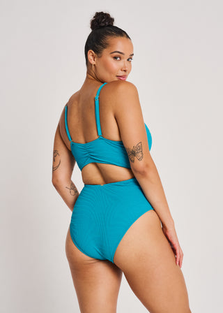 Front Twist Textured One-Piece - Tidal Teal