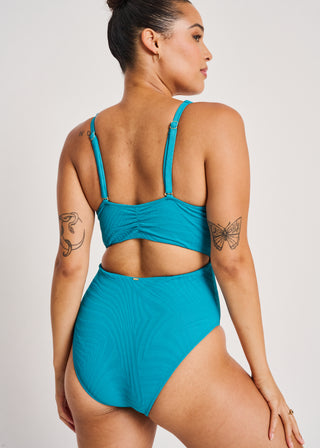 Front Twist Textured One-Piece - Tidal Teal