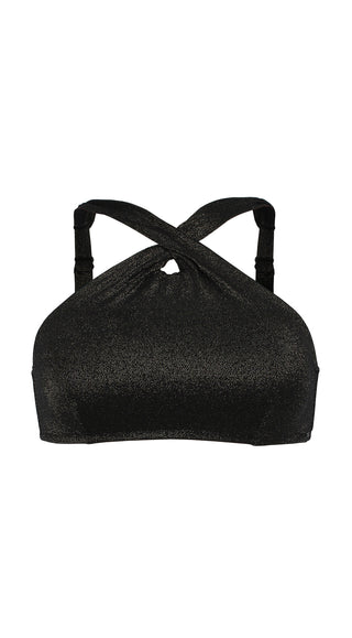 Black Shiny Halter Bikini Top