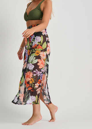 Black Blossom Cover-Up Skirt