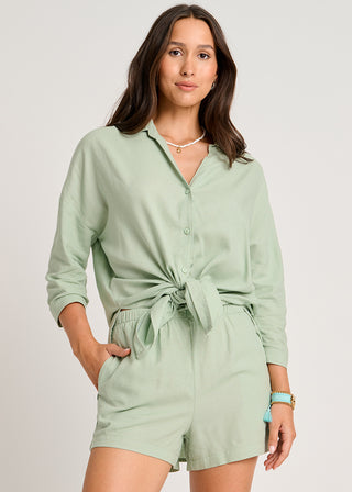 Linen-Blend Cover-Up Tunic Shirt