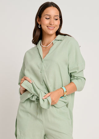 Linen-Blend Cover-Up Tunic Shirt