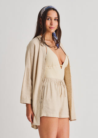 Linen Blend Tunic Shirt Cover Up