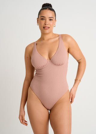 Textured High-Leg Underwire Full Cup One-Piece