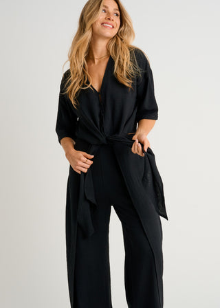 Front Tie Button Cover-Up Blouse