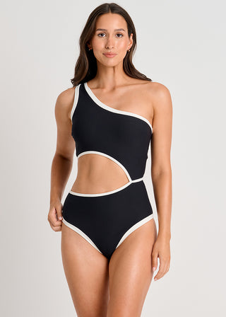 Rib One-Shoulder One-Piece with Cutout