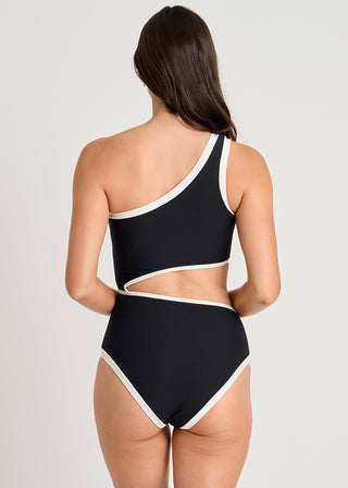 Rib One-Shoulder One-Piece with Cutout