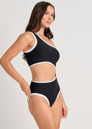 Rib One-Shoulder One-Piece with Cutout
