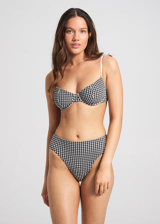 Culotte de bikini Biarritz taille rétro texturée et échancrée