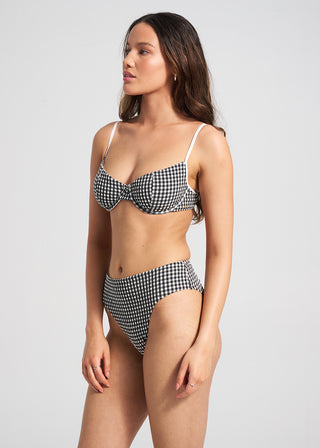 Culotte de bikini Biarritz taille rétro texturée et échancrée