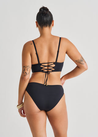 Black Semi-High Waist Bottom Front Twist Bottom