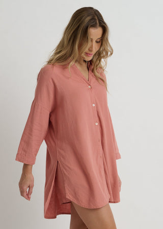 Linen Blend Tunic Shirt Cover Up