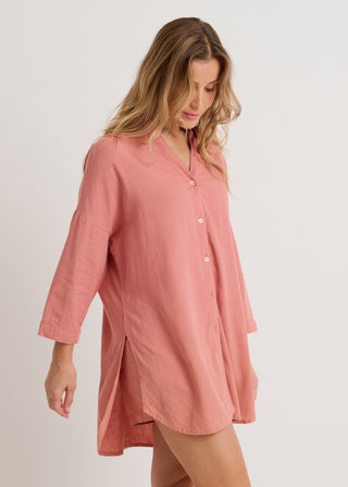 Linen Blend Tunic Shirt Cover Up