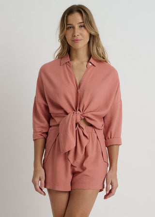 Linen Blend Tunic Shirt Cover Up