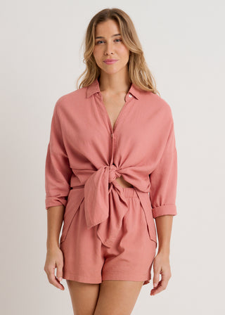 Linen Blend Tunic Shirt Cover Up