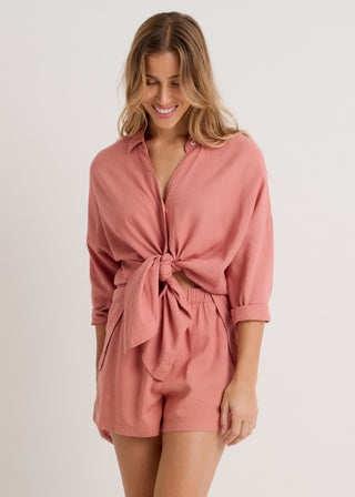 Linen Blend Tunic Shirt Cover Up