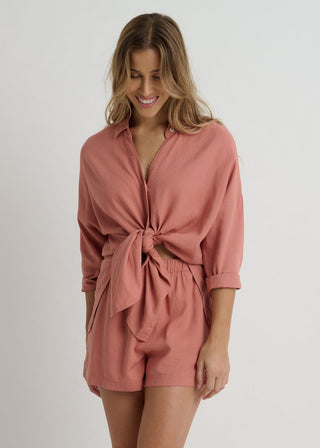 Linen Blend Tunic Shirt Cover Up