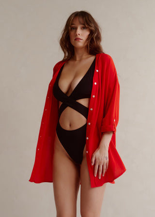 Chemise couvre-maillot rouge litchi