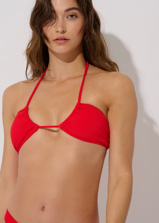 Fiery Red Recycled Bandeau Halter Bikini Top
