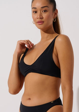 Black Recycled Bikini Top With Front Shirring