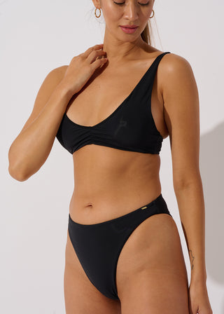 Black Recycled Bikini Top With Front Shirring