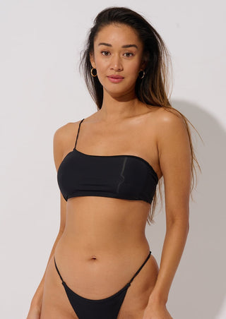 Black Recycled One Shoulder Bikini Top