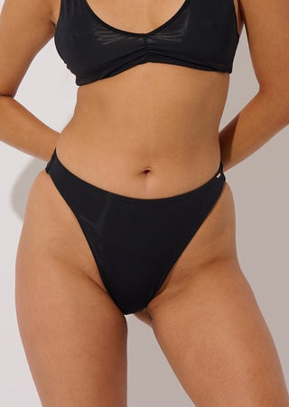 Black Recycled Mid Rise Bikini Bottom