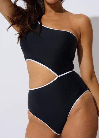 Black One Shoulder One-Piece Swimsuit