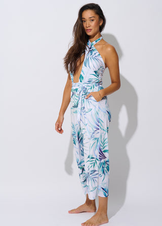 White Leaves Jumpsuit Cover-Up