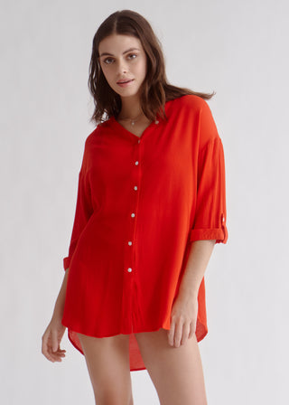 Lychee Red cover-up shirt