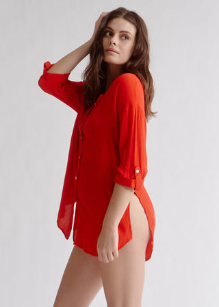 Chemise couvre-maillot rouge litchi