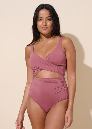 Brown Rose Wrap One-Piece
